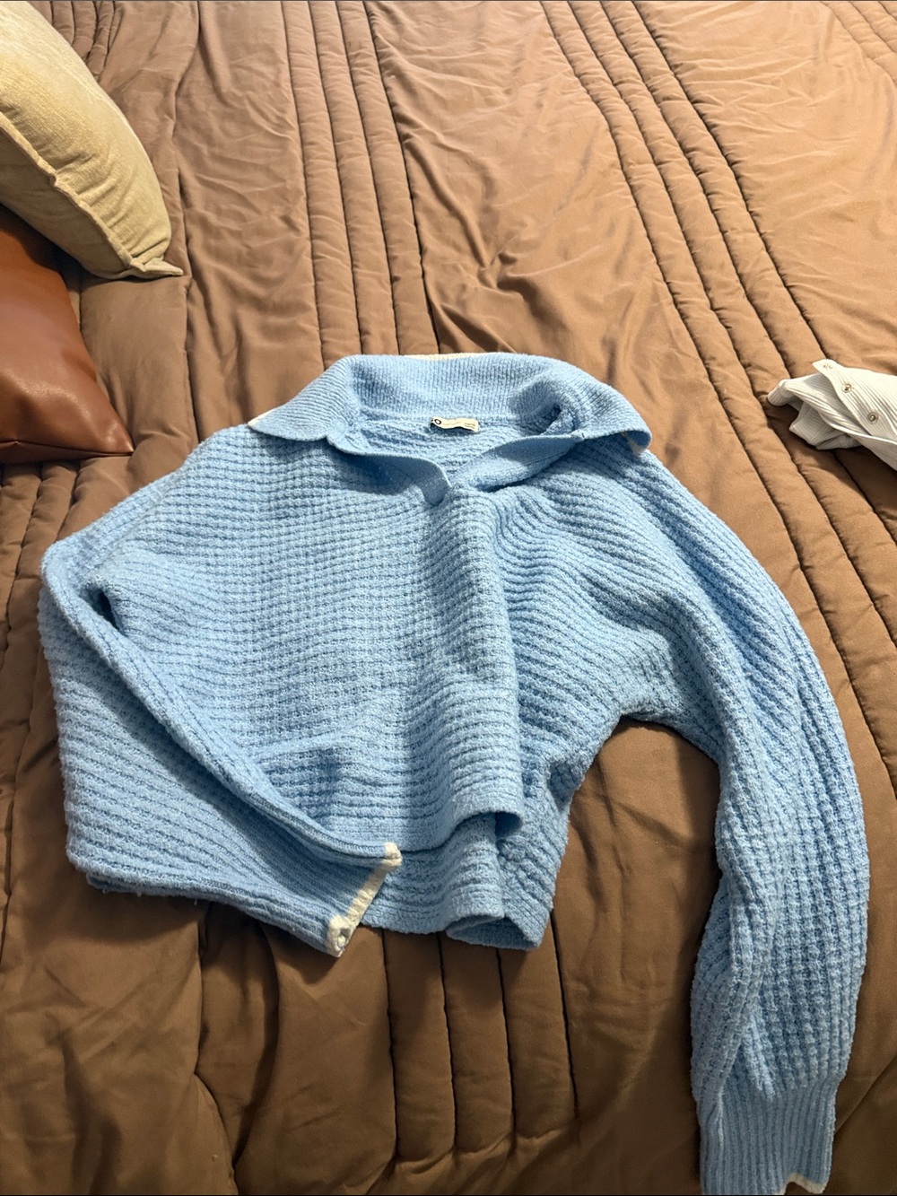 Sonoma Light Blue Cropped Knit Collared Sweater
